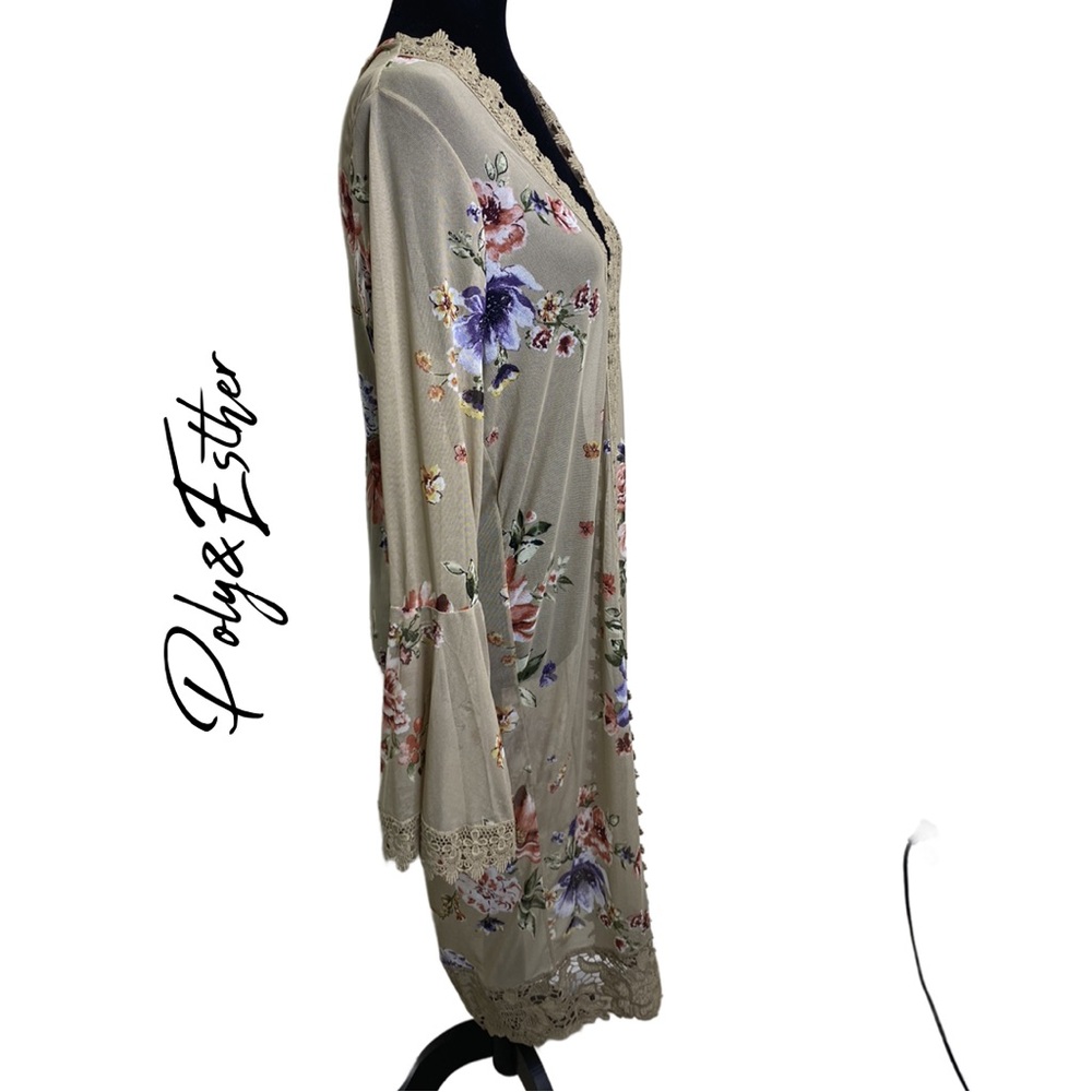 Poly & Esther Mesh Floral Cardigan Cover Up